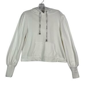 Love Shack Fancy Kirby Pullover Hoodie Sweatshirt White Womens Puff Sleeve